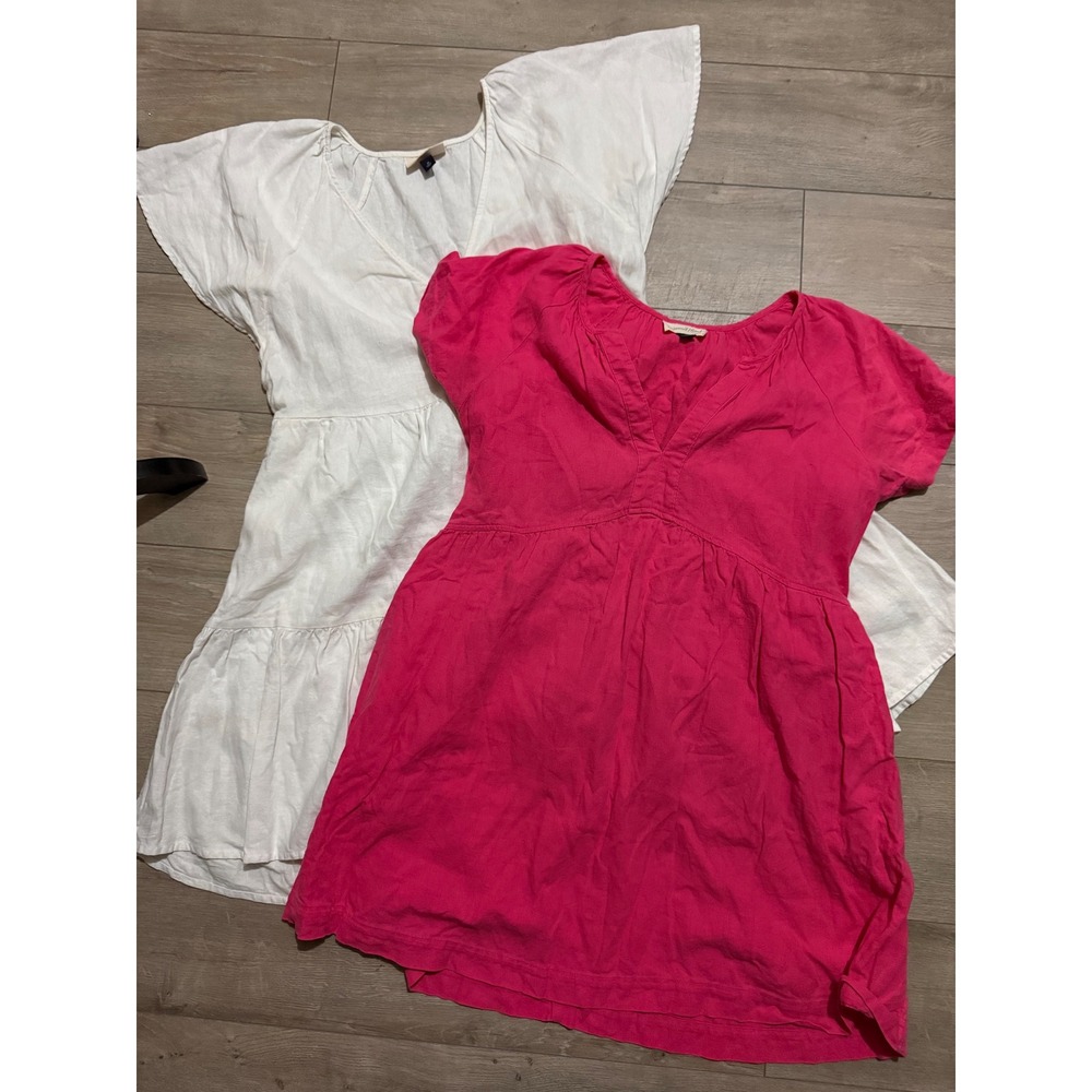 Universal Thread Bundle 2 Linen Blend V-Neck Mini Dresses Pink White Womens M
